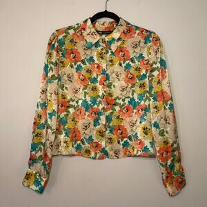 Zara Multicolor Floral Allover Print Button Down Shirt Boxy Cropped Women Large